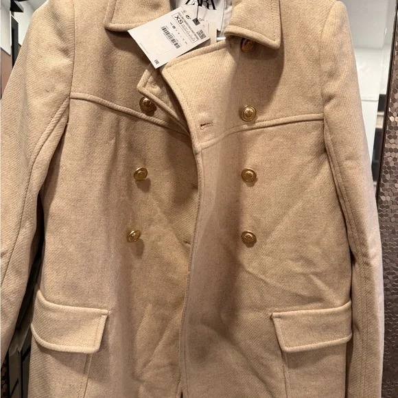 Zara Cream Pea Coat Timeless Elegance - Picture 7 of 7